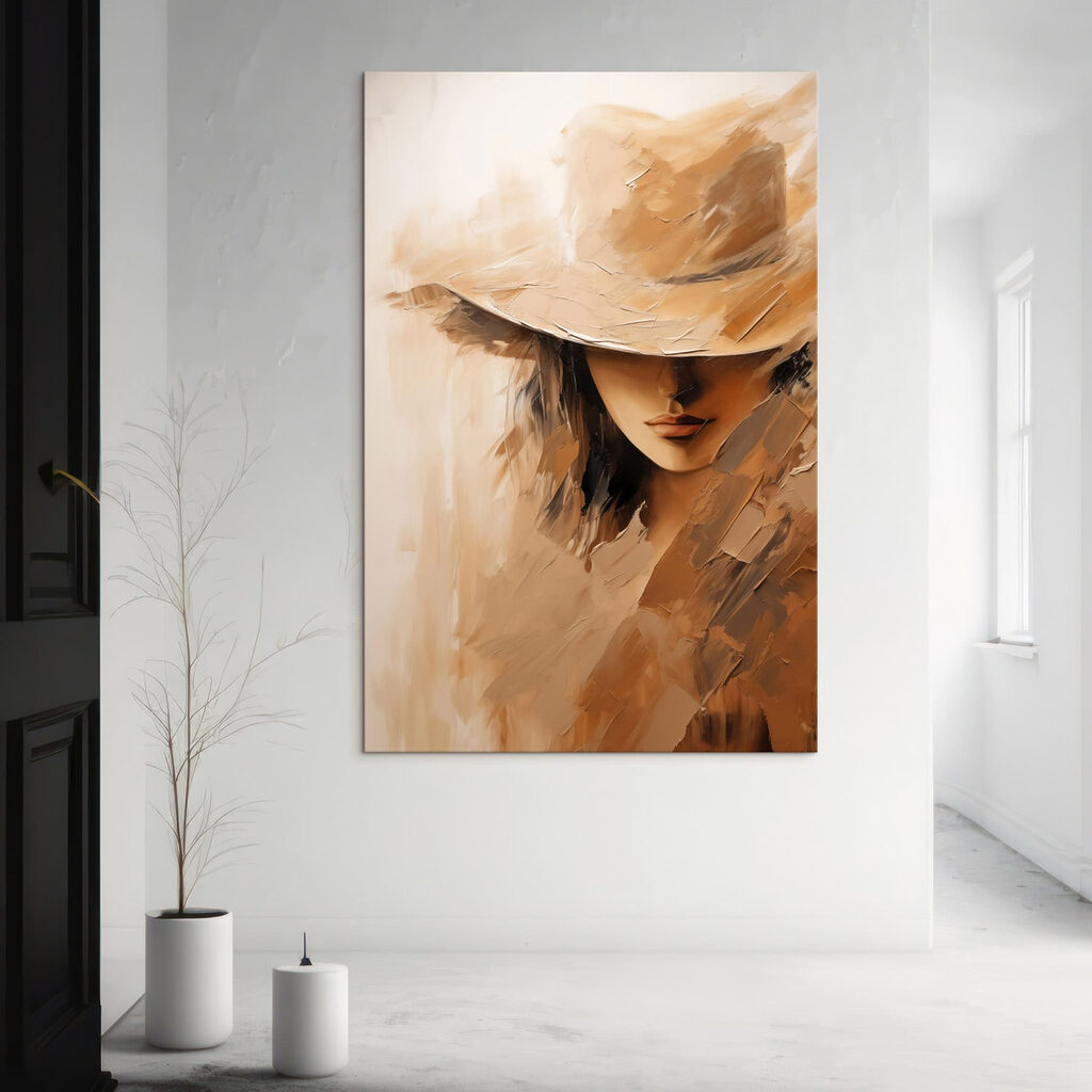 Painting of a woman's face with a hat