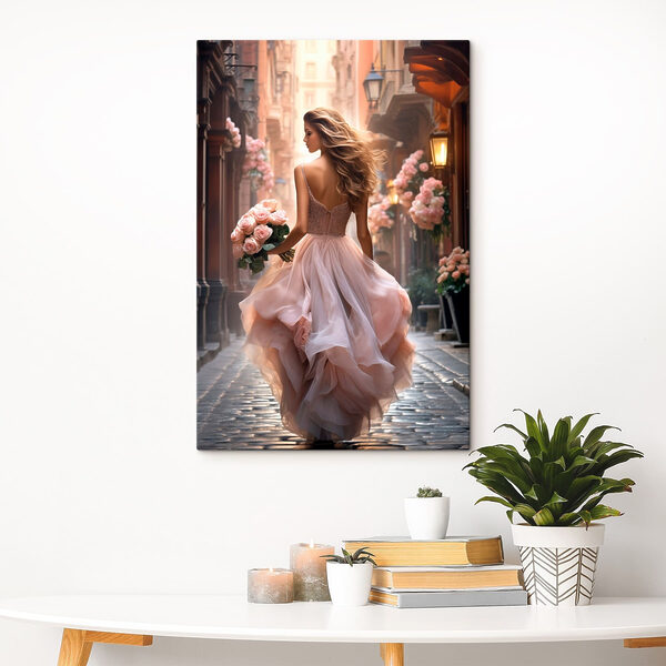 Woman in a dress holding flowers