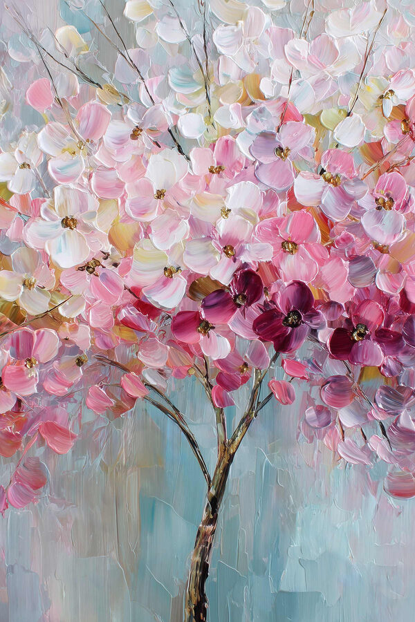 Painting of a tree with pink flowers