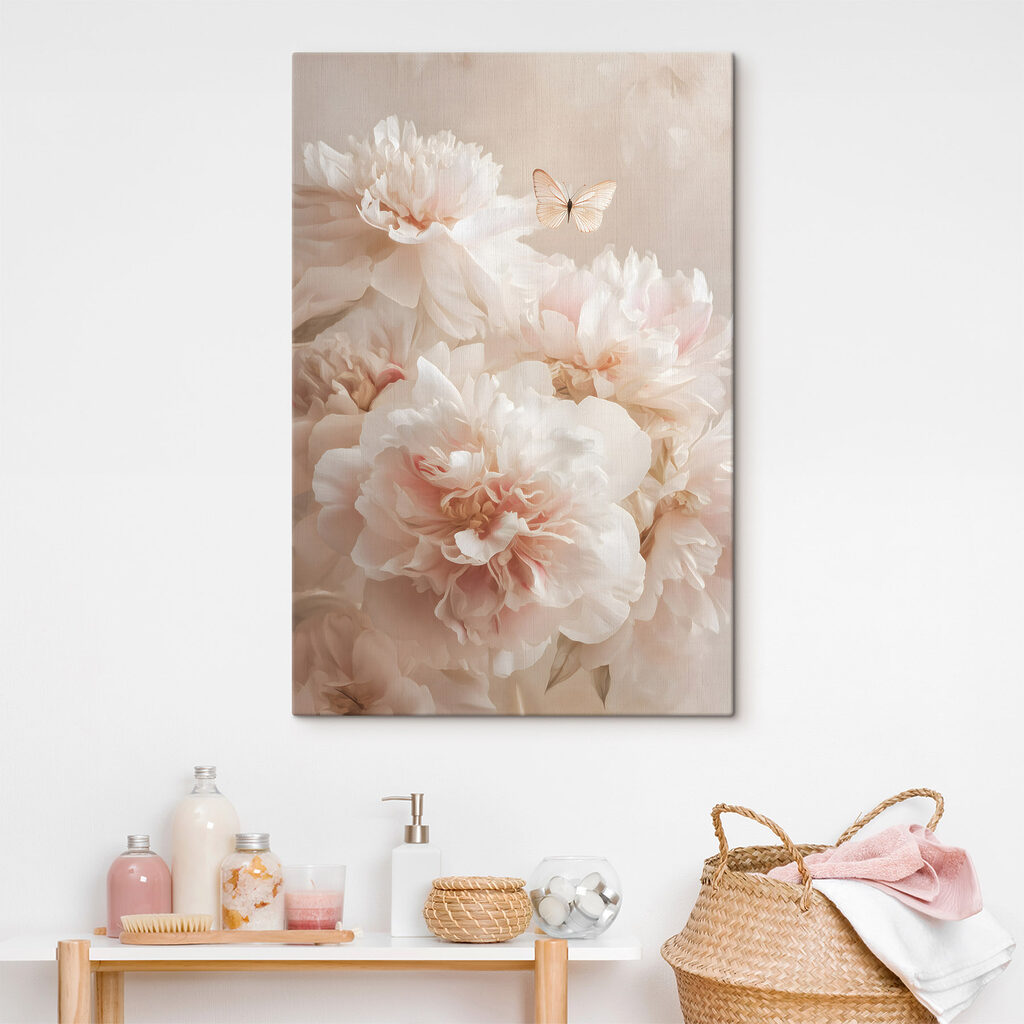 Butterfly flying over a group of white flowers