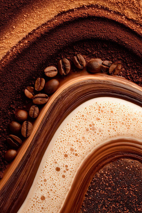 Coffee beans and powder on a surface