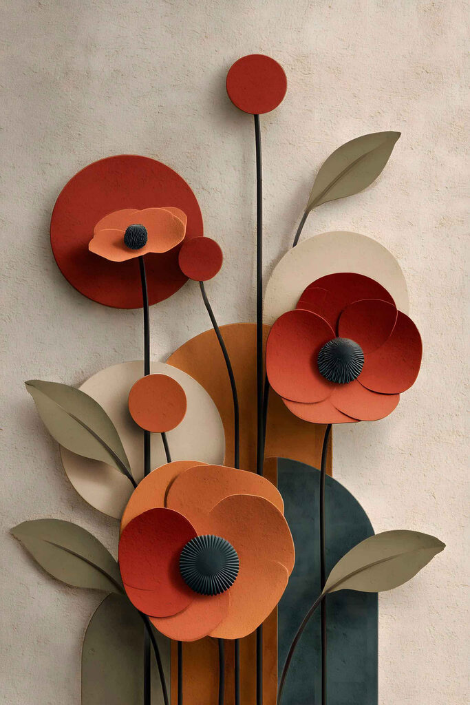 Wall art with flowers and leaves