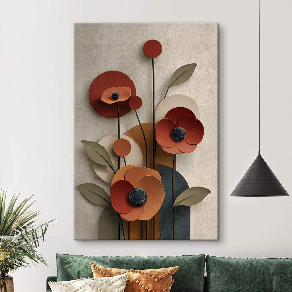Wall art with flowers and leaves