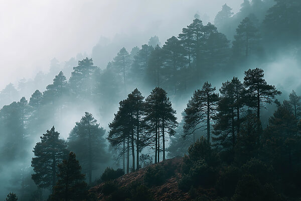 Foggy forest with trees Foggy forest with trees