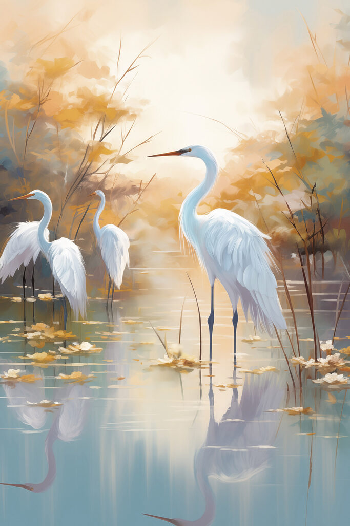 Group of white birds in a pond Group of white birds in a pond