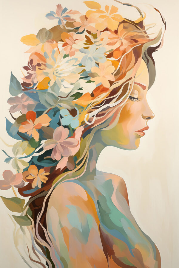 Painting of a woman with flowers in her hair