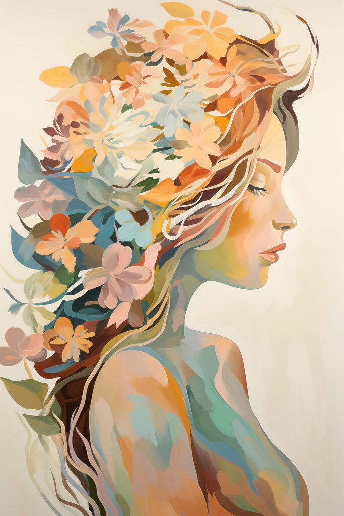 Painting of a woman with flowers in her hair