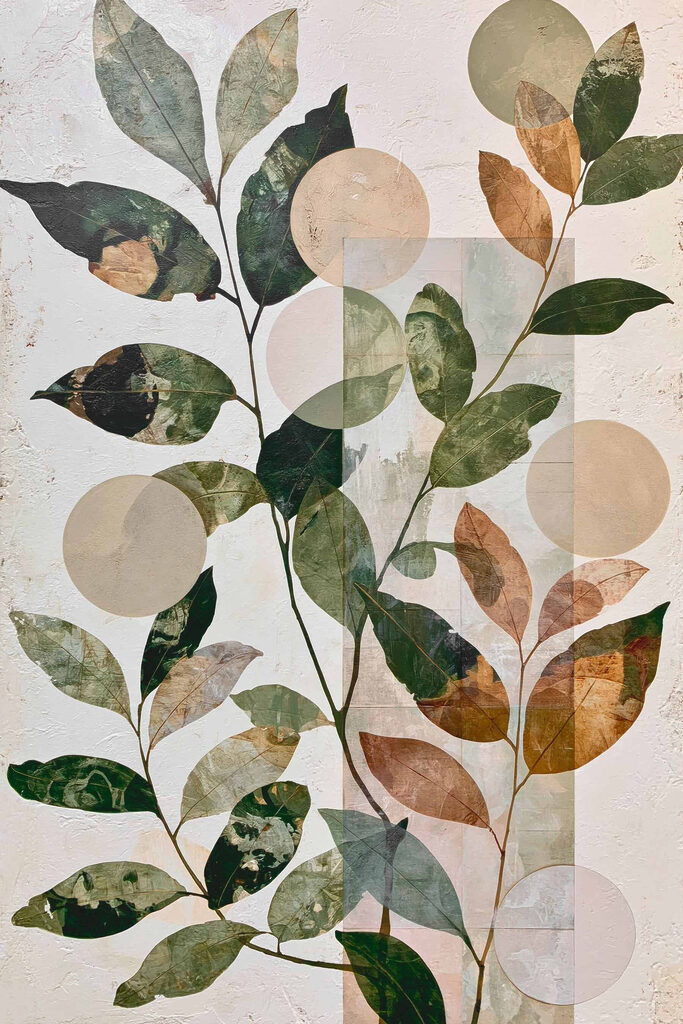 Painting of leaves and circles
