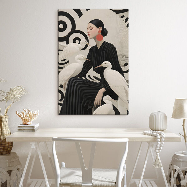 Woman sitting with white birds Woman sitting with white birds