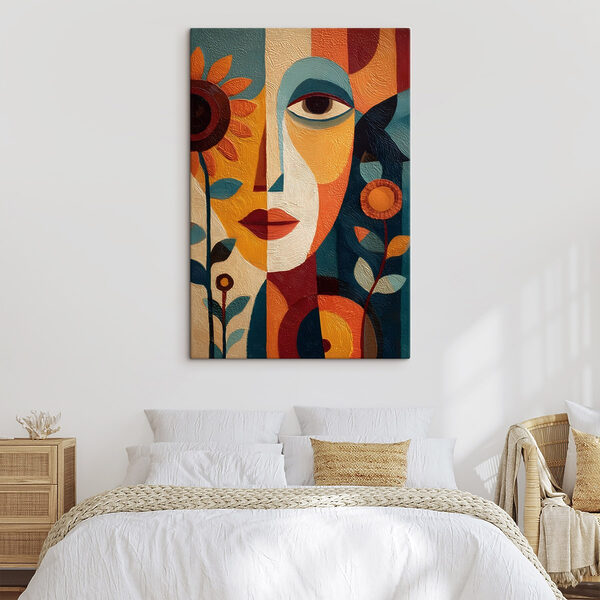 Painting of a woman's face and flowers Painting of a woman's face and flowers