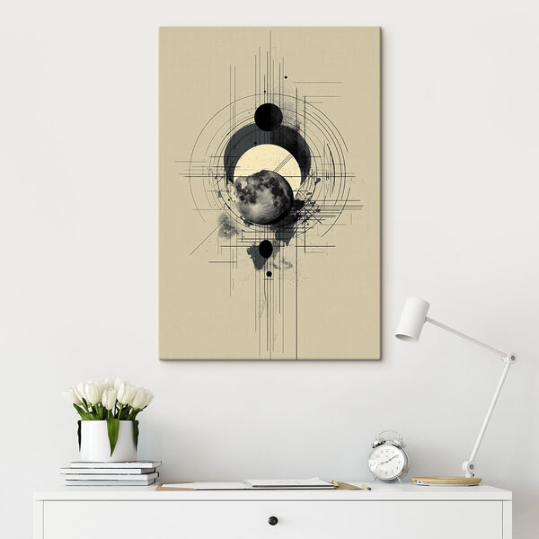 Obraz Black and white drawing of a moon and circles (SKU: s49332) Obraz Black and white drawing of a moon and circles (SKU: s49332)