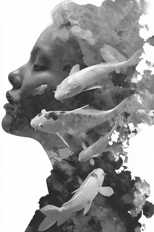 Woman's face with fish Woman's face with fish