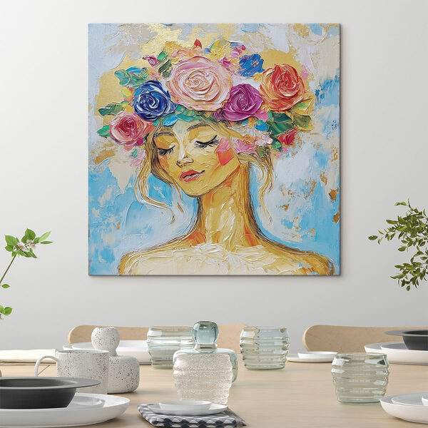 Painting of a woman with flowers in her hair Painting of a woman with flowers in her hair
