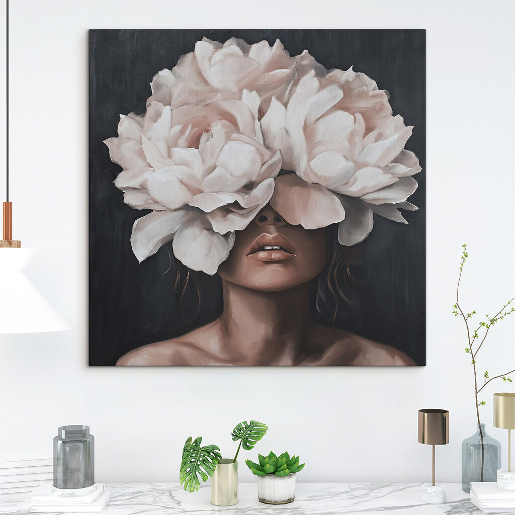 Painting of a woman with flowers on her head