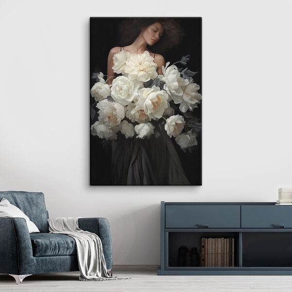 Woman holding a large bouquet of flowers