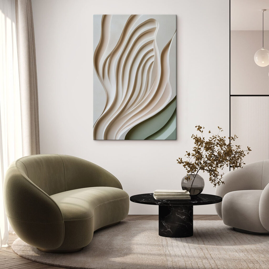 White and grey wall with wavy lines