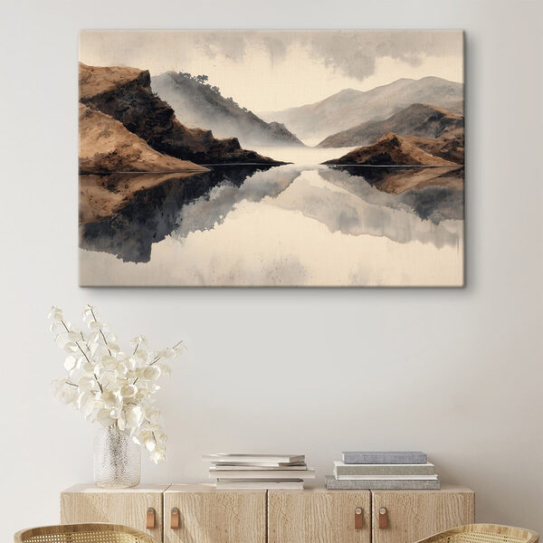 Water with mountains and fog