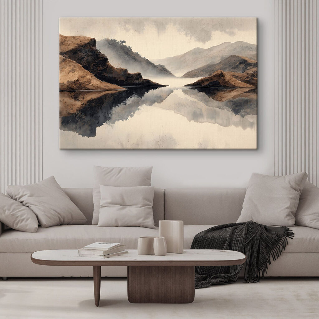 Water with mountains and fog