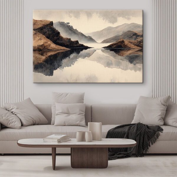 Water with mountains and fog