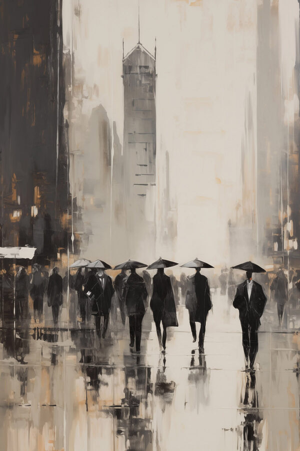 Group of people walking with umbrellas Group of people walking with umbrellas