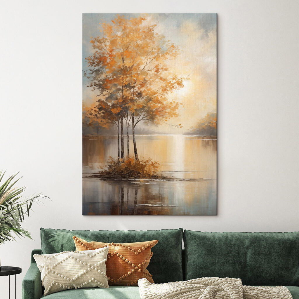 Painting of trees in a lake Painting of trees in a lake
