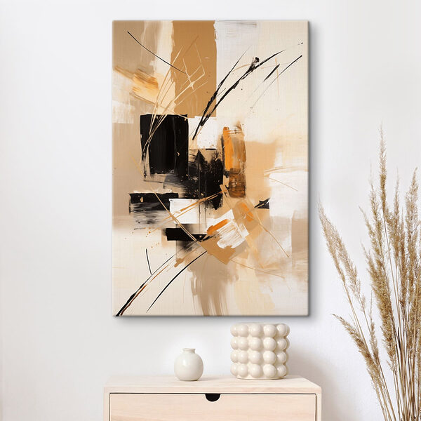 Painting of black and white squares and lines Painting of black and white squares and lines