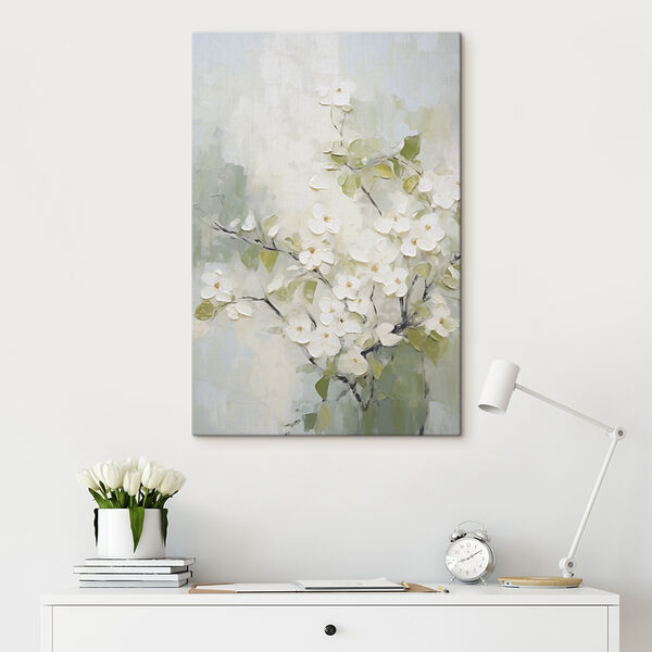 Painting of white flowers on a branch Painting of white flowers on a branch