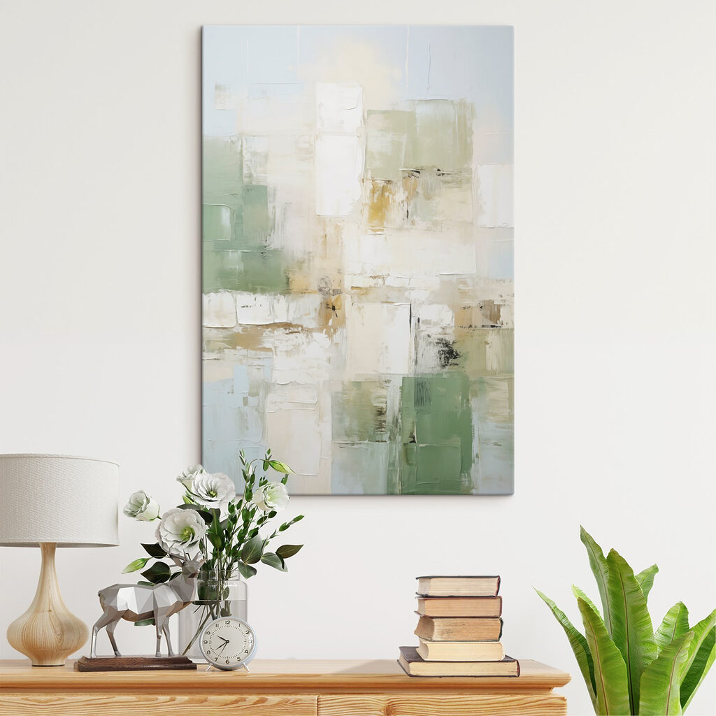 Painting of white and green squares Painting of white and green squares