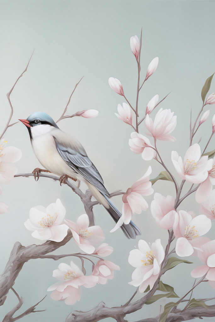 Bird on a branch with flowers