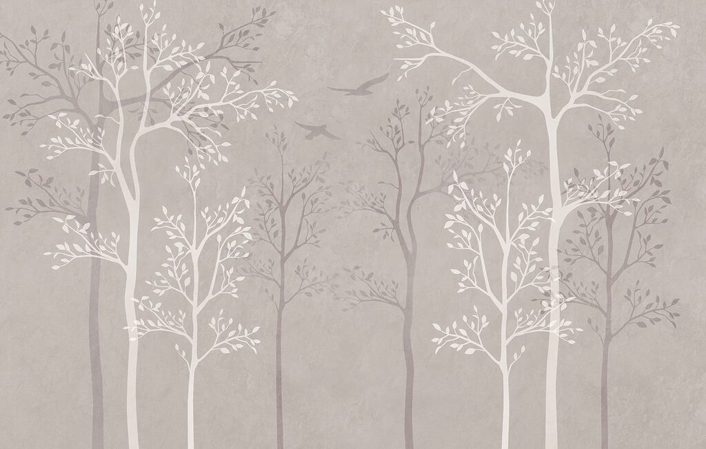 Wallpaper with trees and birds
