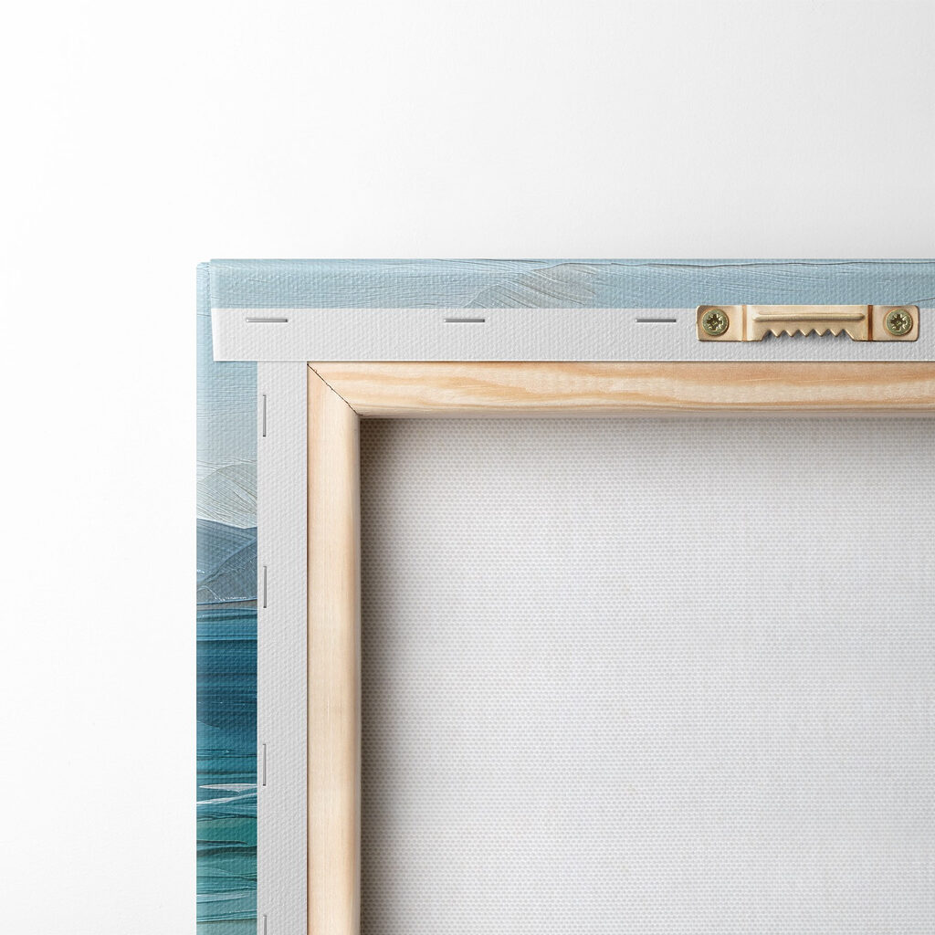 Painting of a beach with rocks and water Painting of a beach with rocks and water