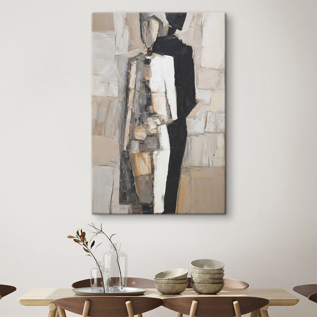 Painting of a man in a black and white dress