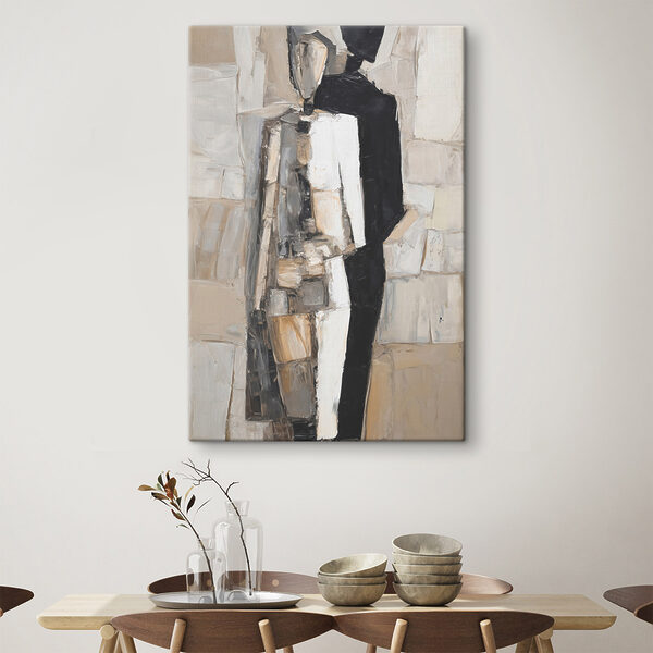 Painting of a man in a black and white dress