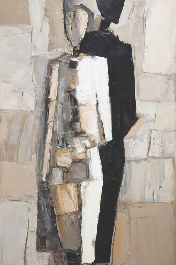 Painting of a man in a black and white dress