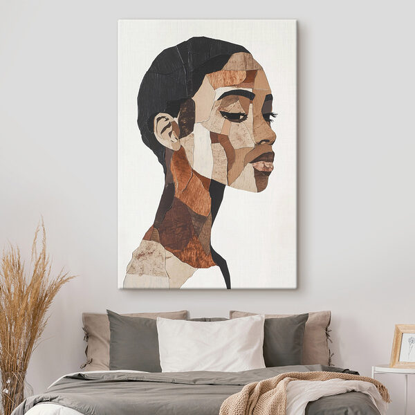 Woman's face with different colors of wood