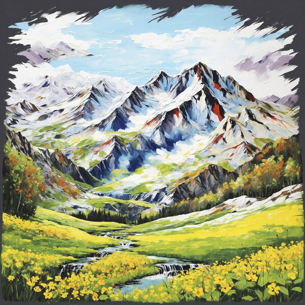 Painting of a mountain range Painting of a mountain range