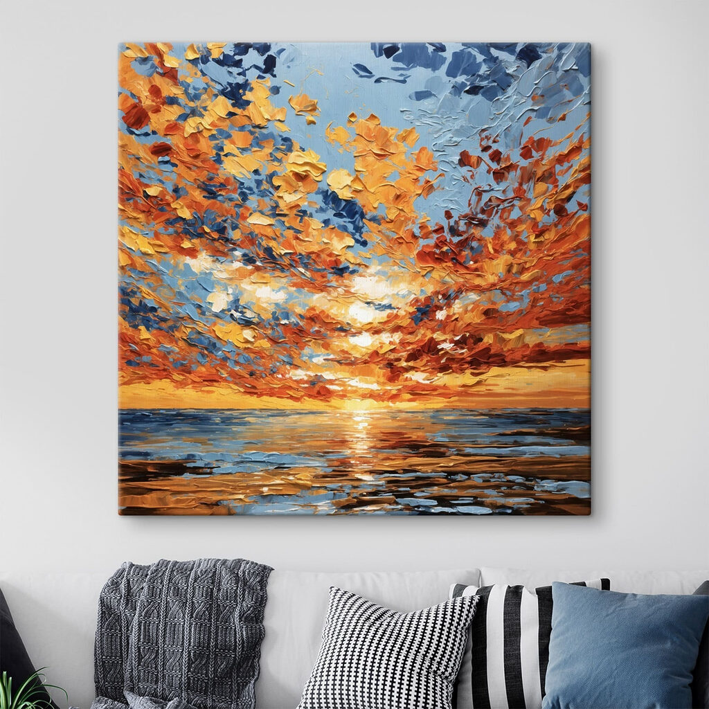 Painting of a sunset over water Painting of a sunset over water