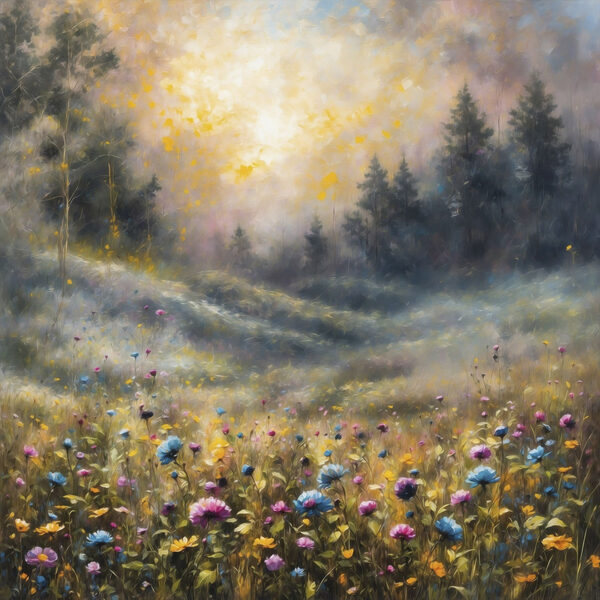 Painting of a field of flowers Painting of a field of flowers