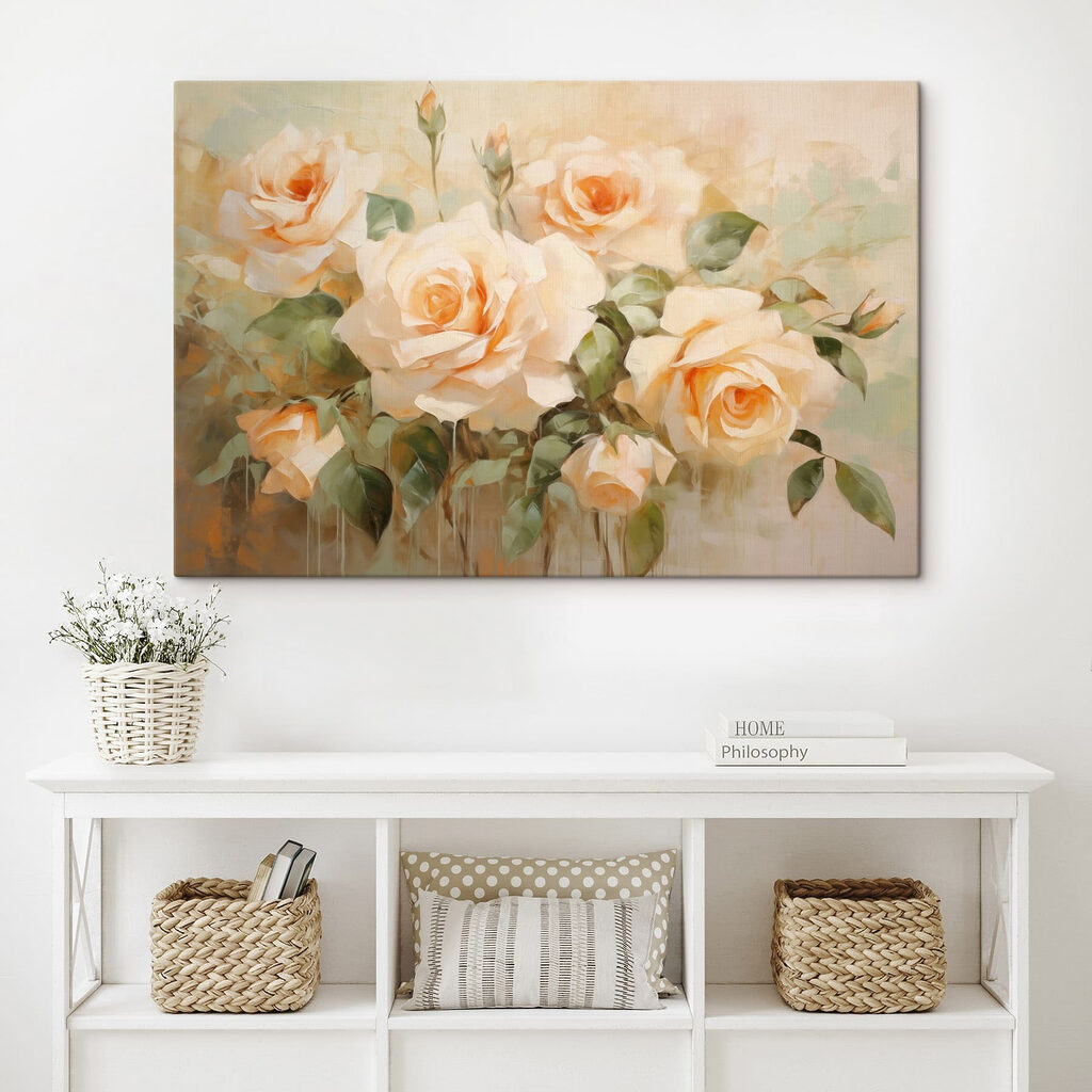 Painting of flowers on a white surface Painting of flowers on a white surface