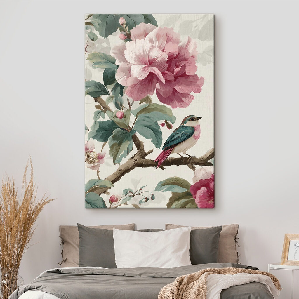 Bird on a branch with flowers Bird on a branch with flowers