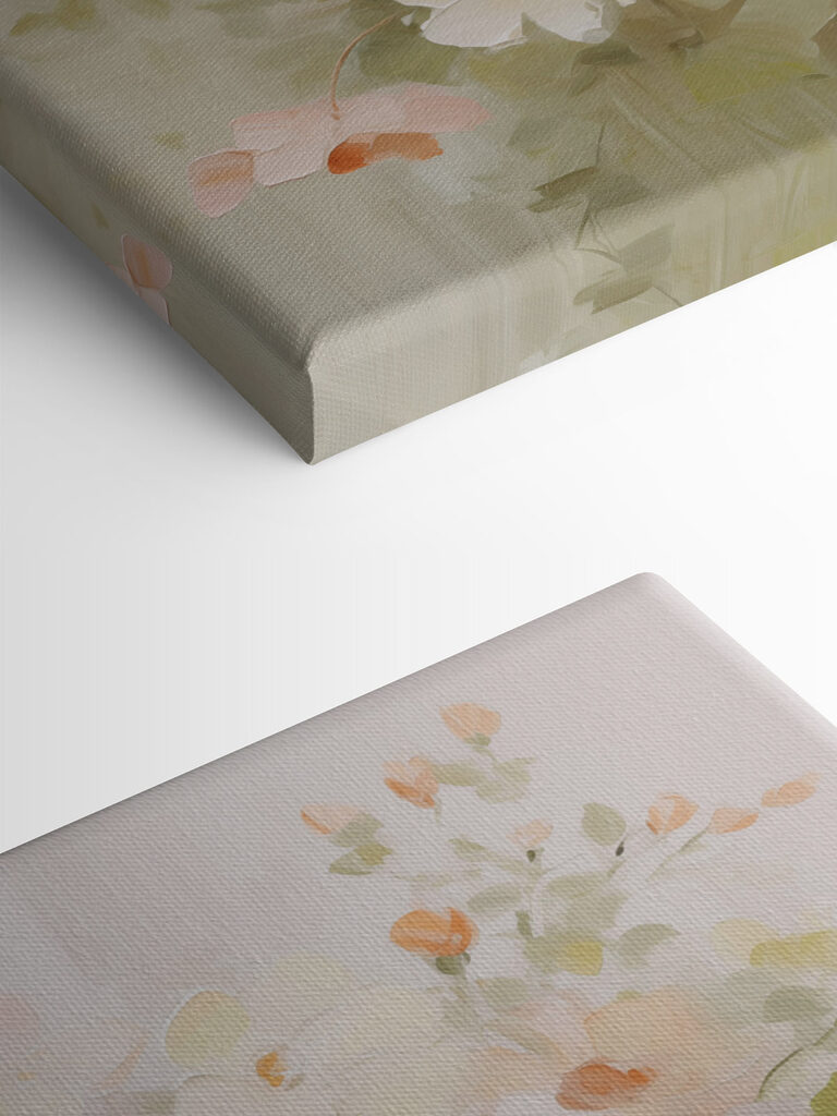 Painting of flowers on a white surface Painting of flowers on a white surface