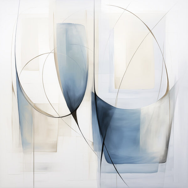 Painting of a couple of blue and white shapes Painting of a couple of blue and white shapes