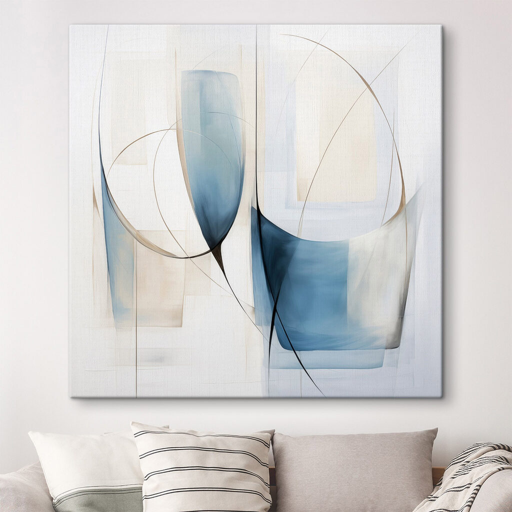 Painting of a couple of blue and white shapes Painting of a couple of blue and white shapes