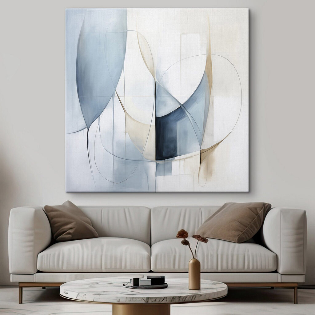 Painting of a blue and white art Painting of a blue and white art