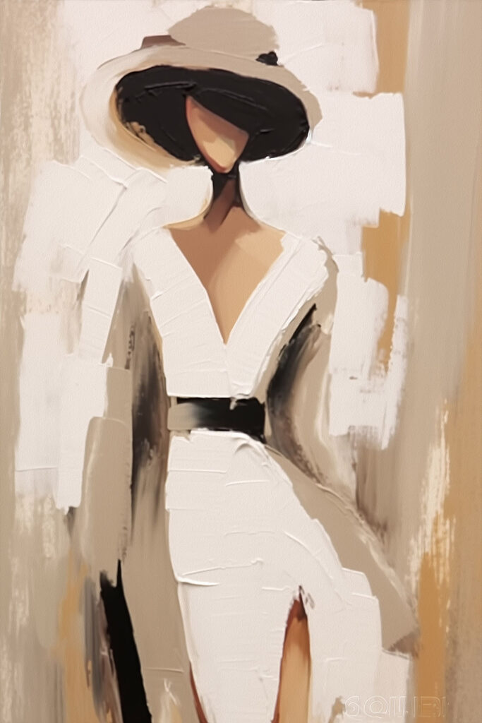 Painting of a woman in a white dress Painting of a woman in a white dress