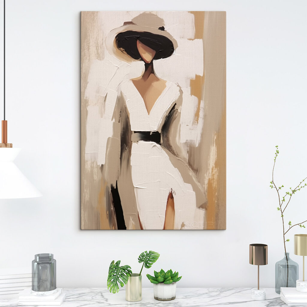 Painting of a woman in a white dress Painting of a woman in a white dress