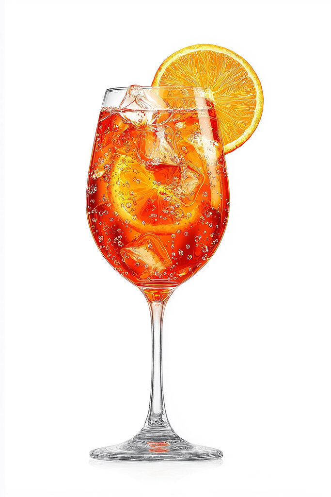 Glass of orange drink with ice and a slice of orange