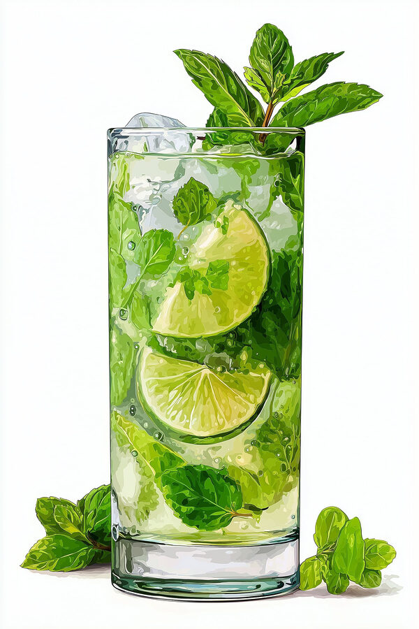 Glass with a drink and limes
