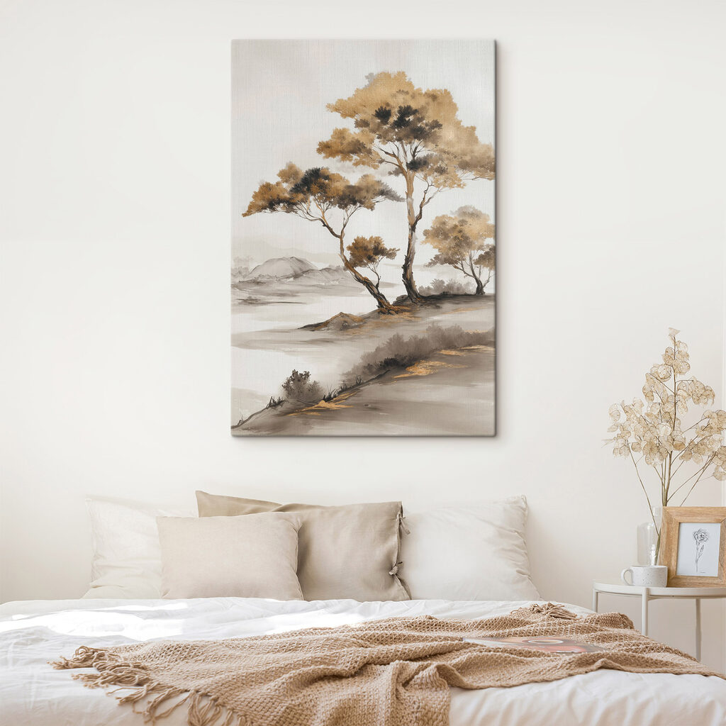 Painting of trees in a desert Painting of trees in a desert