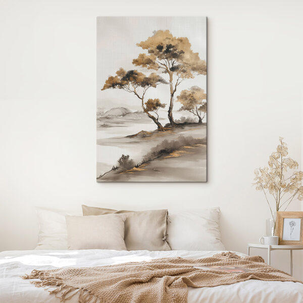 Painting of trees in a desert Painting of trees in a desert